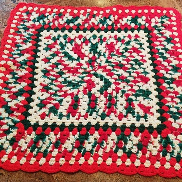 Vintage Handmade Crochet Christmas Table Topper + Pair of Stockings Lace-Up Boot - Picture 7 of 7